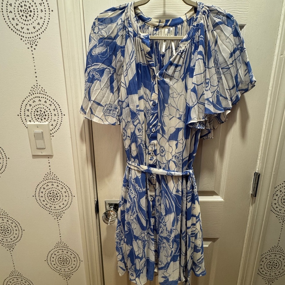 Anthropologie Blue and Cream Floral Dress